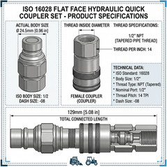 1/2″ NPT Flat Face Hydraulic Quick Connect Coupler Set for Bobcat Skid Steer