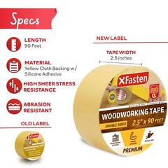 XFasten Double Sided Woodworking Tape w/Yellow Backing 2.5 Inches x 30 Yards
