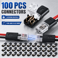 100PCS Double-Wire Plug-in Connector, Cable Clamp with Locking Buckle, AWG 18-22