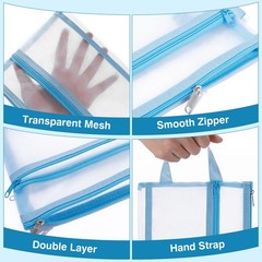 A5 Double-Layer Nylon Mesh Zipper Pouch Bags with Handle 6-Pack Multicolor