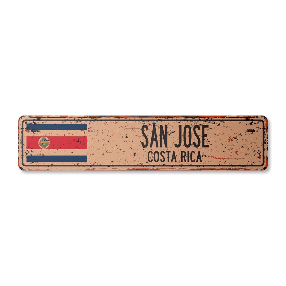 SAN JOSE COSTA RICA Vintage Street Sign Costa Rican Tico flag city country wall