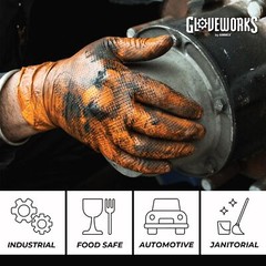 X Large Pack of 100 Heavy Duty Orange Nitrile Gloves for Auto and Industrial Use