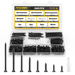 Wood Screws Assortment Kit, 240 PCS High Hardness Flat Head Wood Screws Set, Ph