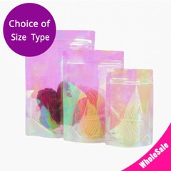 Multi-Sizes Holographic Glossy Pink Clear Plastic Stand up Zip Lock Pouch Bag P2