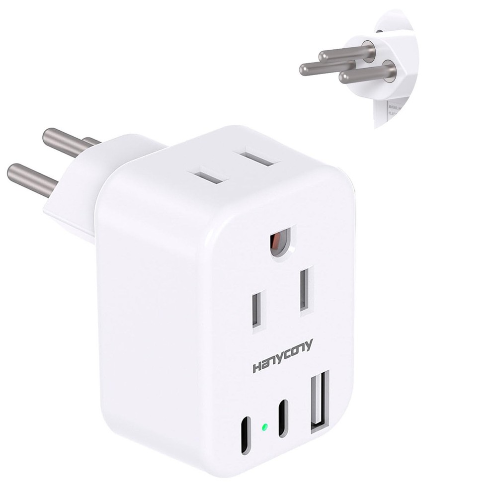 Brazil Power Adapter, Type N Plug with 2 Outlets 3 USB Ports for Travel