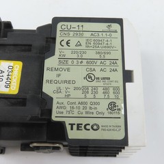 Teco CU-11 Size 0 Magnetic Contactor 3PH 10HP 220V Coil 24A 600VAC Max