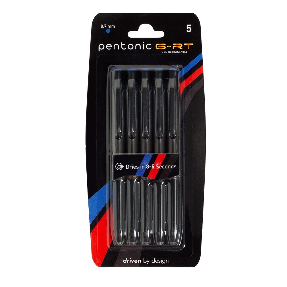 Pentonic G-RT Retractable Gel Pens, 5 Count, Blue 1 Count (Pack of 5),