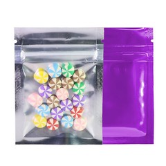 Purple Silver Clear Front Mylar Zip Seal Pouch for Hard Candy Products-2.5×3.5″