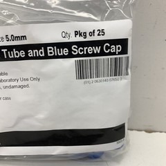 (500Pack) Cardinal Health T1233-6 SP 5.0mm Transport Tube Blue Screw Cap Sterile