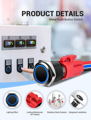 16Mm Latching Push Button Switch, 12V DC on off Power Button with LED Angel Eye