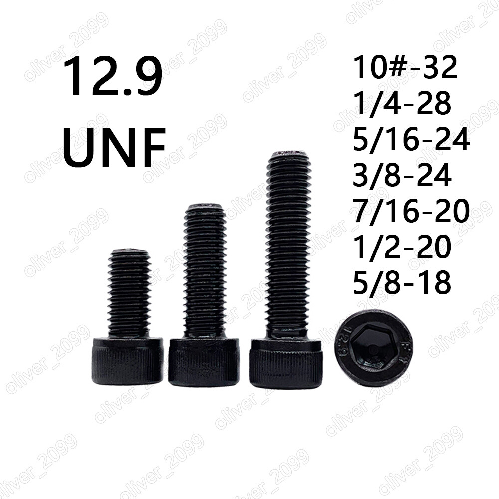 Black 12.9 Steel Hex Socket Bolts Cap Head Screws 10# 1/4 5/16 3/8 7/16 1/2 5/8