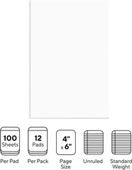 Staples 163444 Notepads 4-Inch X 6-Inch Unruled White 100 Sh./Pad 12 Pads/Pk