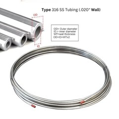 Stainless Steel Tubing Coil, Type 316-3/8″ OD x 100 ft, .020 Wall