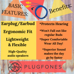 Plugfones Earplug Headphones earbuds and earplugs with music