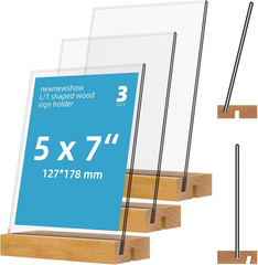 5″x7″ Acrylic Sign Holder with Wood Base Wood Sign Holder Vertical or Slant B…