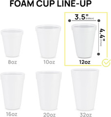 Square 12 Oz Disposable Foam Cups, 100 Pack, Insulated for Hot & Cold Beverages