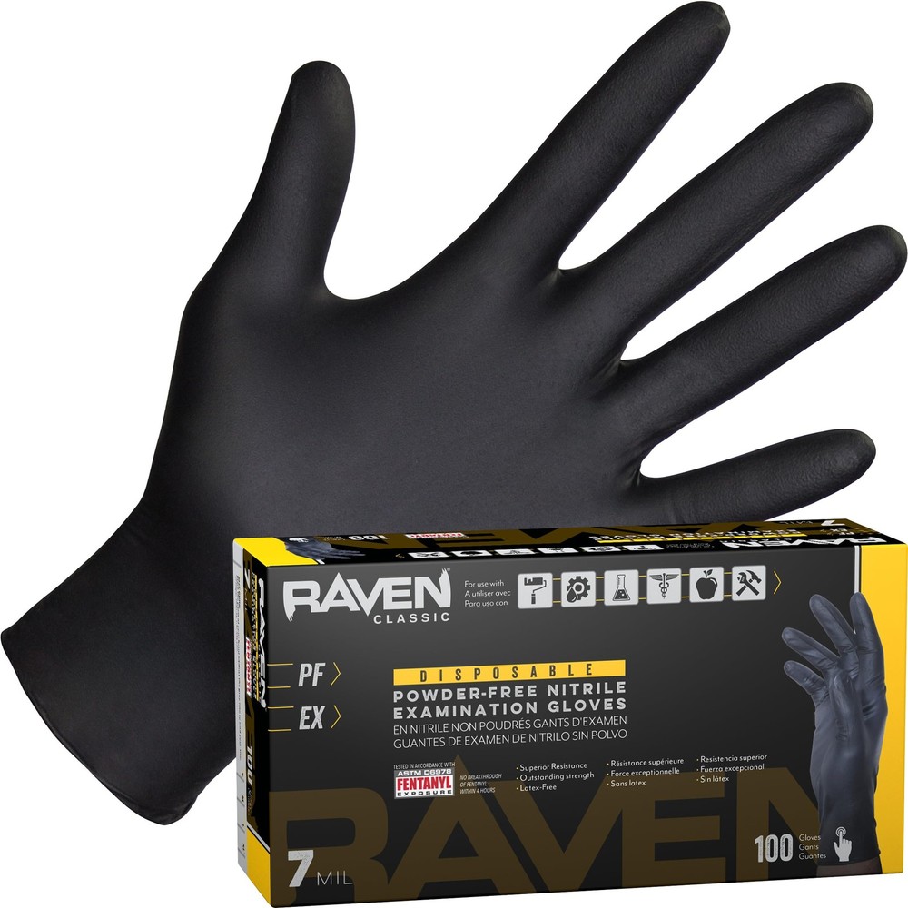 SAS Safety 66518 Raven Powder-Free Disposable Black Nitrile 6 Mil Gloves, Lar…