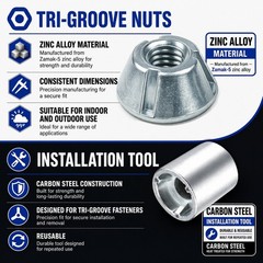 M8-1.25 Steel 8mm Tri-Groove Tamper Proof Security Nuts- 8pcs & #30 Socket