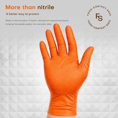 Orange Nitrile Gloves 8 Mil Medium Disposable Diamond Texture Heavy Duty