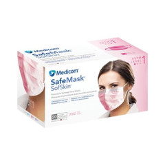 Medicom 2082 SafeMask Sofskin Earloop Face Masks ASTM Level 1 Pink 50/Bx
