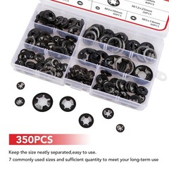 AOKOLL 350PCS Internal Tooth M3, M4, M5, M6, M8, M10, M12 millimeters, Black