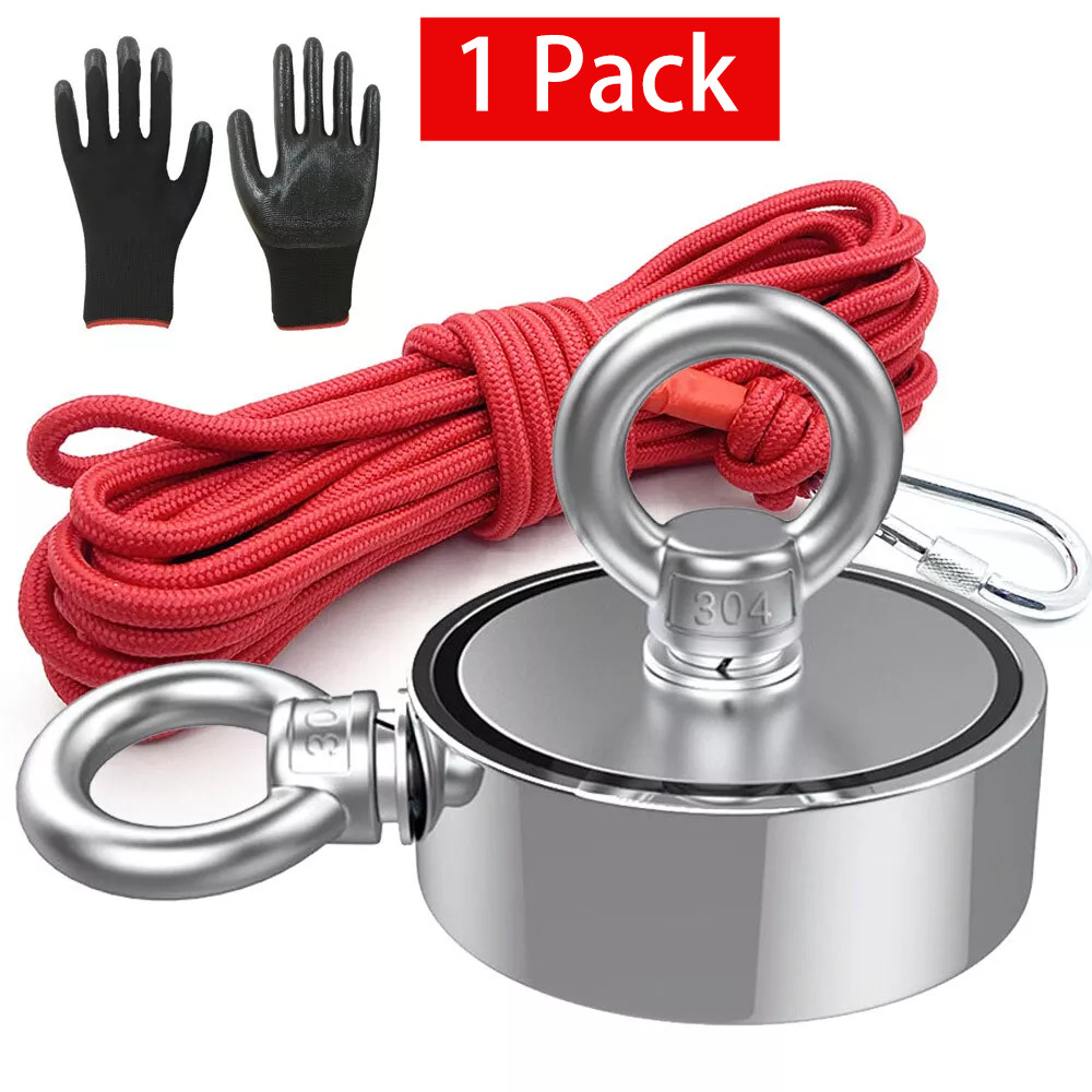 Fishing Magnet Kit Double Sided Pull Force Strong Neodymium + Rope + Carabiner