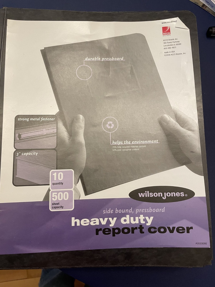 Office Depot Heavy-Duty Report Covers 10 Pack Black Pressboard 3” Prong Fastener