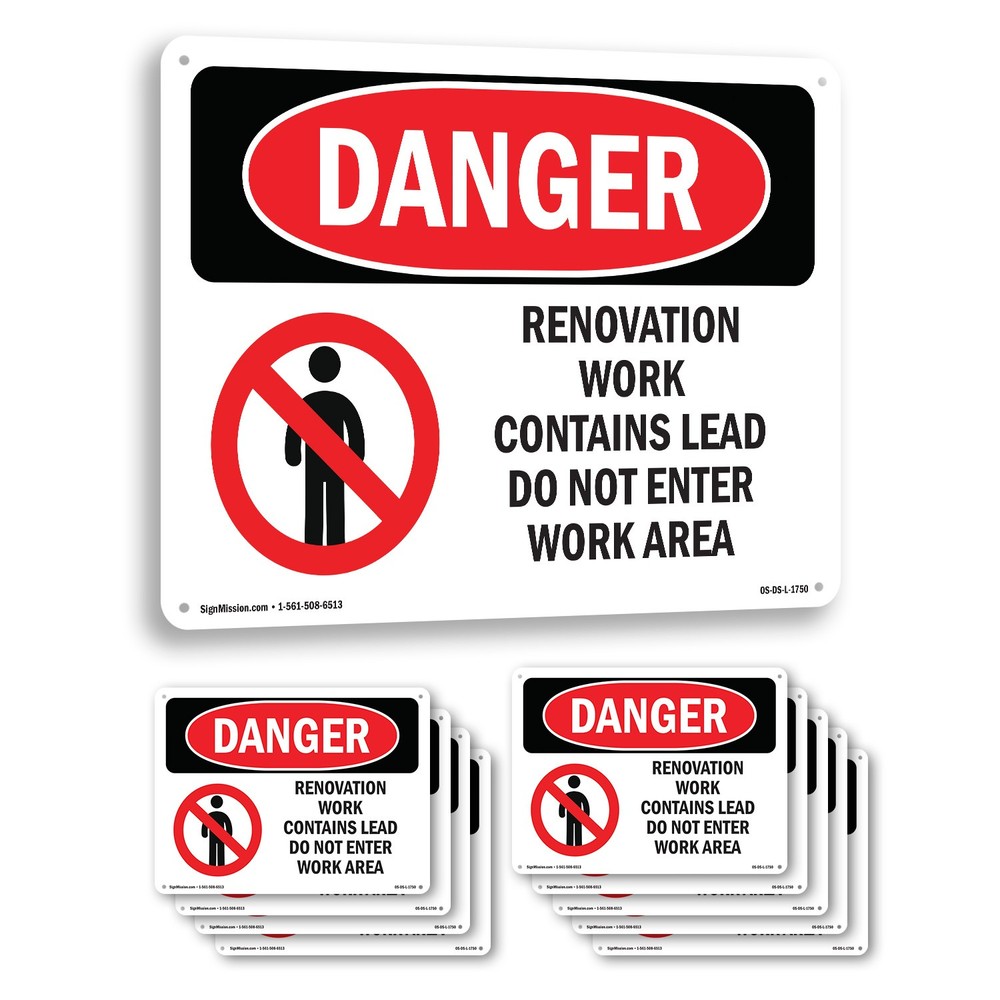 Renovation Work Contains Lead Do Not Enter OSHA Danger Sign, Decal 5 or 10 Pack