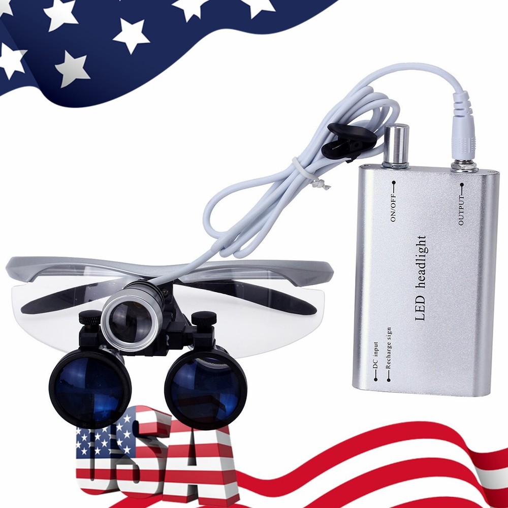 3.5X Magnification Binocular Dental Loupe Surgical Magnifier with LED Headlight