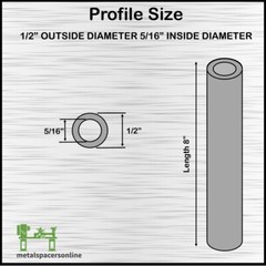 Aluminum Spacer-Tubing- 1/2″ OD x 5/16″ ID x 8″ Long–Fits M8 or 5/16″ Bolts