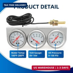 MH 2inch 52mm Triple Gauge Set, Oil Pressure Gauge (0-100PSI) +Water Temperature