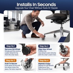 Office Chair Wheels Set of 5 – 3 Inch Roller Blade 3 inches, Black