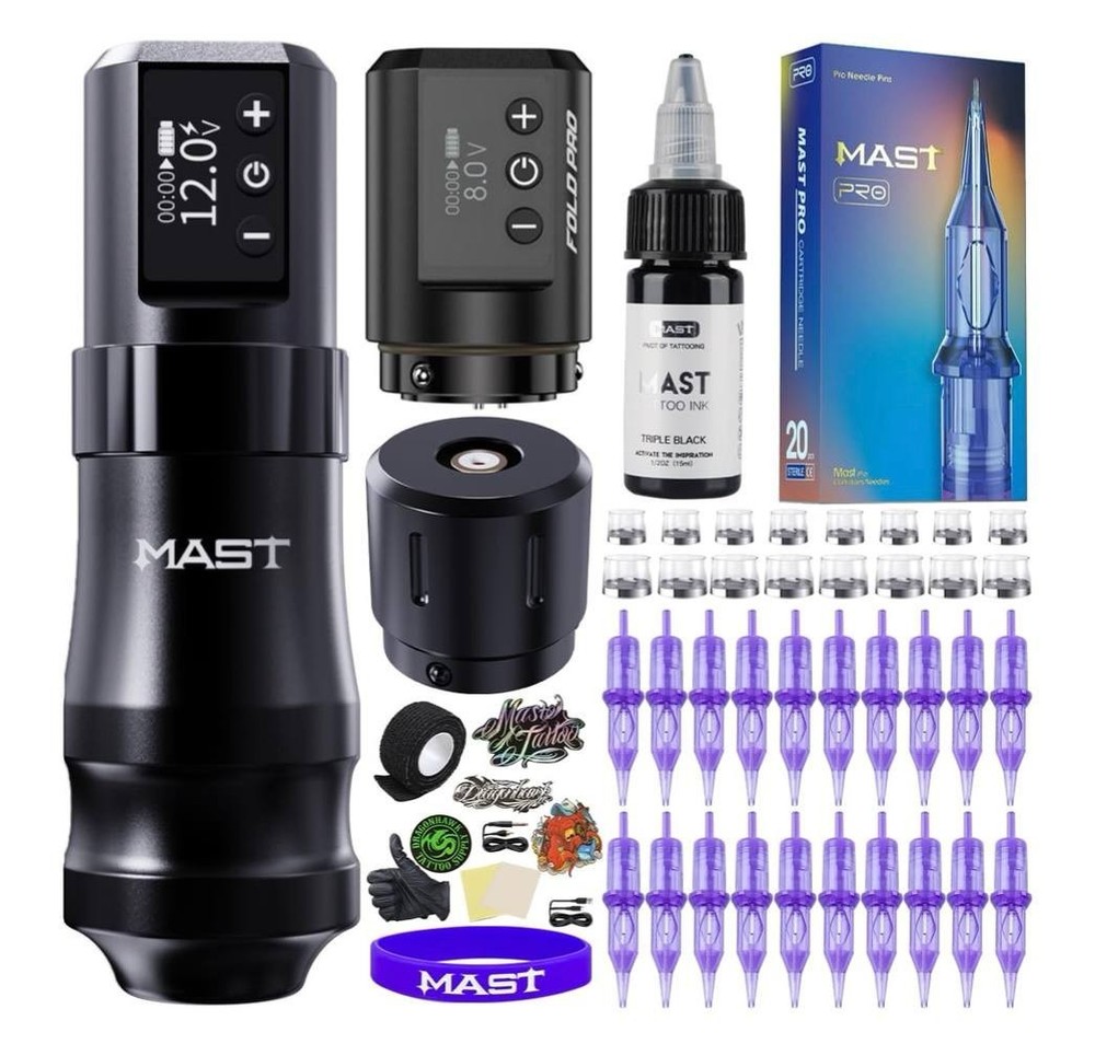 Mast Mini Tattoo Pen Kit – Cordless Corded Tattoo Gun Machine with 2 Batteries