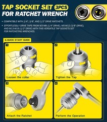 3 Piece Adjustable Tap Socket Set for Ratchet Wrench – 1/4 3/8 1/2 Drive