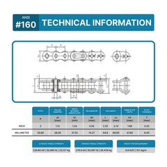 #160 Roller Chain x 10 feet + 2 Connecting Links + Same Day Expedited Shipping
