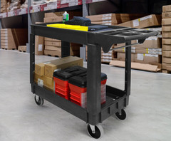 Heavy Duty 2‑Shelf Service Cart 500 Lb Capacity Polypropylene Utility Cart with