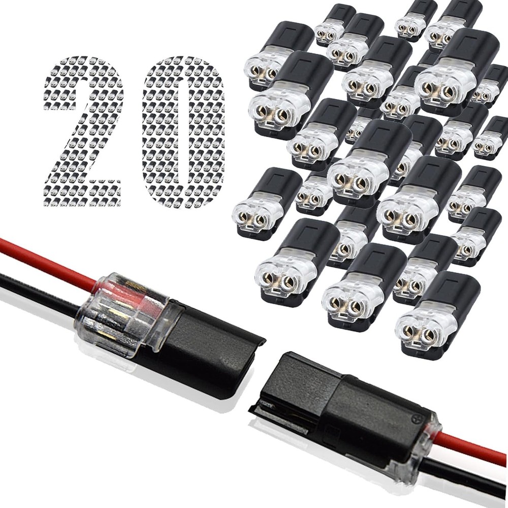 2 Pin Double Wire Plug in Connector, Low Voltage Wire Connectors (20/50 Pcs)