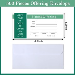 500 Count Tithes and Offering Envelopes for Donation Envelope Bill Size Checks a