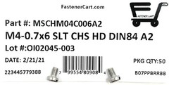 (50) M4-0.7 x6 Stainless Steel Slotted Cheese Head Machine Screw DIN84 A2 M4x6