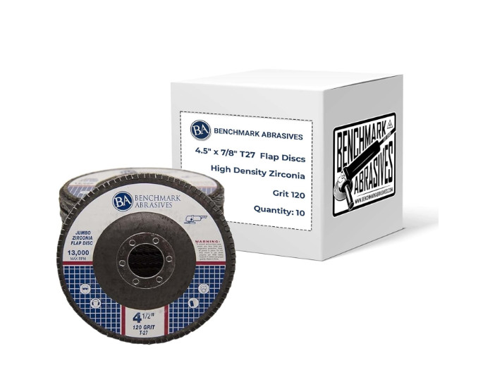 10Pk Benchmark Abrasives 4.5″x 7/8″ High Density Jumbo Zirconia Type 27 120 Grit