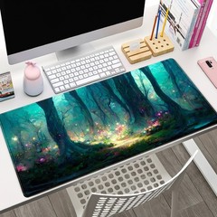Forest Desk Mat Blue Green Mouse Pad 15.7L x 31.5W inches, A