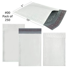 UOFFICE 250 Poly Bubble Mailer Bags 5×10″ – #00 Pouches Envelopes White Self-Sea