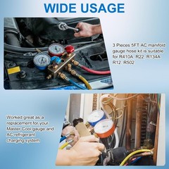 3 Pieces AC Manifold Gauge Hose Kit, Refrigerant Charging Hoses 1/4 SAE, 5FT …