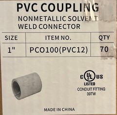 1″ PVC Standard Coupling for Sch 40 Rigid NM Conduit UL Listed 100 pc