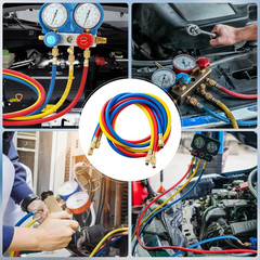 3 Pieces AC Manifold Gauge Hose Kit, Refrigerant Charging Hoses 1/4 SAE, 3FT AC
