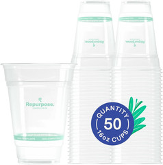 Repurpose 100% Compostable Plant-Based Clear Cold Cups, 16Oz, 50 Count