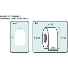 4×6 Direct Thermal Label, No Perf, 1000 Labels per roll, 4 rolls per case, 3″