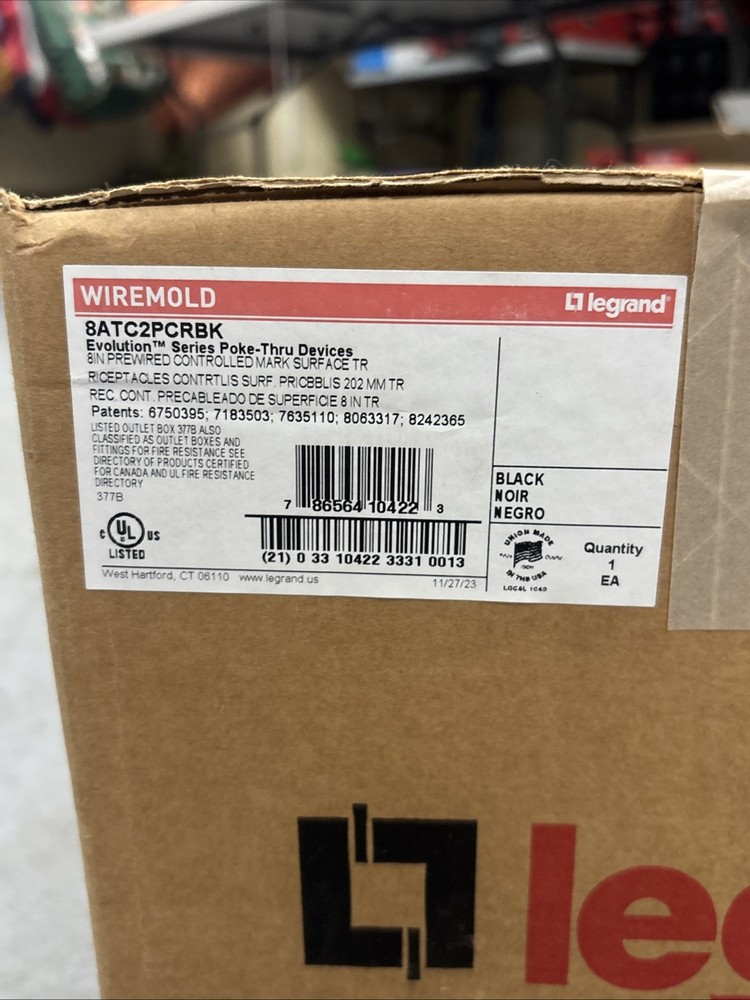 Legrand Wiremold 8ATC2PCRBK Poke Thru Black 8″ Ada Surface Prewired