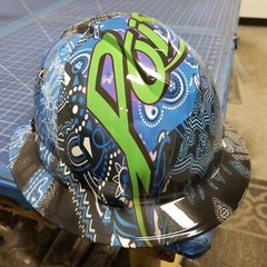 full brim hard hat custom hydro dipped IN BLUE BANDANNA WITH POISON LOGO