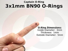 3x1mm BN90 O-Ring [3mm ID, 1mm CS, 5mm OD, Buna Nitrile, 90 Durometer] (10 Pack)